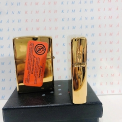 Hộp quẹt ZIPPO màu Vàng mộc đáy La Mã loại trơn bóng, Kim Ánh nhập hàng cao cấp vỏ bằng đồng có dán tem đỏ