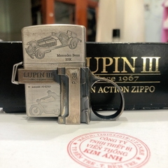 Bật lửa Zippo Mỹ Lunpin III, lacke bạc, khắc ăn mòn full nắp Mercedes Benz bản giới hạn, kèm phụ kiện, Hàng chính hãng
