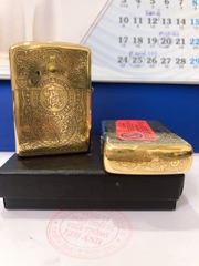 Bật lửa Zippo Armor vỏ dầy mẫu Tỳ Hưu Khắc Chìm 5 Mặt  Màu Vàng -  Vỏ đồng - Có Tem đỏ