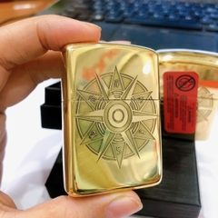 Bật lửa Zippo Brass, Armor vỏ dầy khắc chìm cẩn xà cừ mẫu la bàn, vỏ đồng ruột thép không gỉ