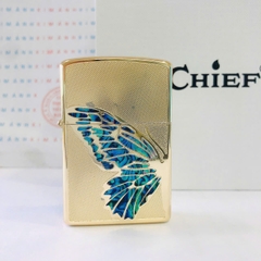 Bật Lửa Chief Chính Hãng - Họa Tiết Bướm Cẩn Xà Cừ Khắc Chìm Tinh Xảo - Vỏ Đồng Thau Càng Dùng Càng Bóng Đẹp
