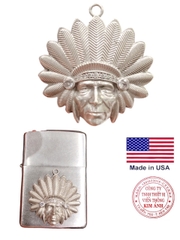 Miếng dán Eblem trang trí Zippo Mỹ, hoặc làm móc khoá, mặt dây chuyền chủ đề Thổ Dân chất liệu bạc 925, Chuẩn Zin