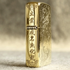 Hột quẹt, bật lửa Zippo MỸ Brass mã 204B khắc ăn mòn 5 mặt Cá Chép Hoá Rồng, Hàng chính hãng