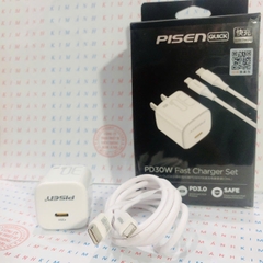 Bộ sạc Gallium Nitride 30W (TS-C175) Pisen Quick-Mr White Tiny kèm cáp Type C ra IOS, Hàng chính hãng nội địa