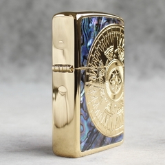Hộp quẹt, bật lửa Zippo Brass MỸ mã 205 chủ đề La Bàn Bán Nguyệt cẩn xà cừ, hàng chính hãng có giấy Hải Quan đi kèm