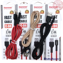 Dây sạc nhanh Hammer C04 các loại chân cắm Linghtning, dòng điện 5v-2.4A, dây bện dù, chính hãng check Qr
