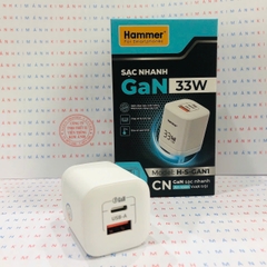 Củ sạc nhanh Hammer GaN ( H-S-GAN1) công suất 33W có 2 cổng sạc USB + C , Check Qr hàng chính hãng bảo hành 12 tháng