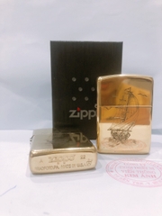 Bật lửa Zippo Armor vỏ dầy, khắc chìm xe Thuận Buồm Xuôi Gió màu vàng, Hàng loại 1 vỏ bằng đồng có tem đỏ