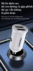 Sạc xe hơi PISEN Dual USB Car 2.4A 12W, Hàng chính hãng quét mã QR bảo hành 2 năm