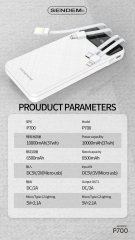 Sạc dự phòng SENDEM P700 10000mAh, màn hình LCD, kèm cáp sạc nhanh Type C, I (L ) , Micro, USB, Hàng chính hãng