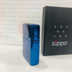 Bật lửa, hộp quẹt ZIPPO màu Xanh Chu niên loại trơn bóng, Kim Ánh nhập hàng cao cấp vỏ bằng đồng có dán tem đỏ