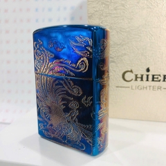 Bật lửa, hộp quẹt CHIEF chủ đề Rồng Phượng tứ diện màu xanh, hàng chính hãng vỏ bằng đồng nguyên chất