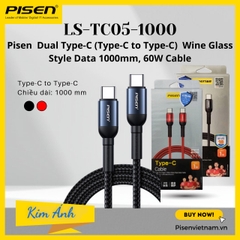 Dây sạc nhanh Pisen Dual Type-C (Type-C to Type-C) Wine Glass Style Data 1000mm, 60W (LS-TC05-1000), Hàng chính hãng