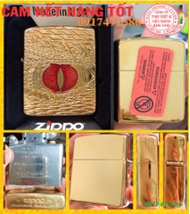 BẬT LỬA ZIPPO ARMOR VỎ DẦY KHẮC CHÌM MẮT RỒNG MÀU VÀNG RUỘT TRẮNG