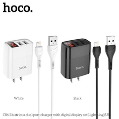 TypeC - Bộ Sạc Nhanh Hoco C86 - 2,4A cổng TypeC , có đèn Led hiển thị Ampe, Sạc cùng lúc 2 thiết bị, Hàng chính hãng