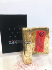 Bật lửa, hộp quẹt Zippo Armor vỏ dầy, khắc ăn mòn mẫu Hoa May Mắn, Hàng loại 1 vỏ bằng đồng có tem đỏ