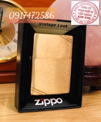 Bật lửa ZIPPO MỸ Vintage Brushed Brass,BẢN CHẠT GÓC- ĐẦU BẰNG - ĐÍT BẰNG, Cam kết hàng chính hãng có giấy nhập khẩu