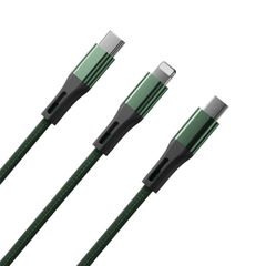 Cáp sạc nhanh PISEN 3 in 1 (L/ Type-C/ Micro) 2.4A braided 1.5m ( DM-AP01-1500), dây dù chống xoắn, hàng chính hãng