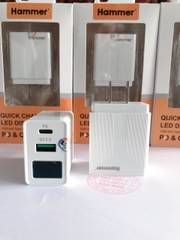 Cóc sạc nhanh Hammer H09 18W, PD & Quick Charge 3.0A, có LCD hiển thị dòng điện, Hàng chính hãng bảo hành 12 tháng