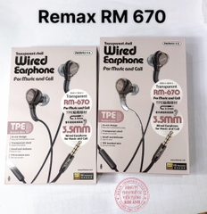 Tai nghe điện thoại Remax RM 670 loại nhét tai có mic đàm thoại, chân cắm màu vàng tròn 3,5 ly