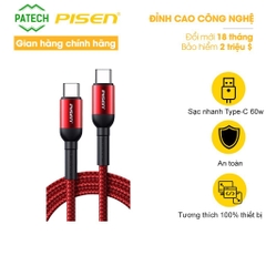 Dây sạc nhanh Pisen Dual Type-C (Type-C to Type-C) Wine Glass Style Data 1000mm, 60W (LS-TC05-1000), Hàng chính hãng