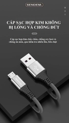 Dây sạc nhanh VOOC SENDEM M12S chân cắm Micro, dây dù dài 2M hỗ trợ sạc 5A QC 3.0, PD - Hàng chính hãng