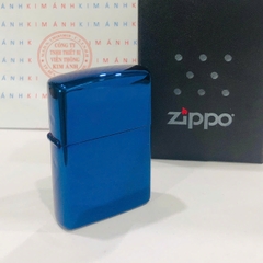 Bật lửa, hộp quẹt ZIPPO màu Xanh Chu niên loại trơn bóng, Kim Ánh nhập hàng cao cấp vỏ bằng đồng có dán tem đỏ