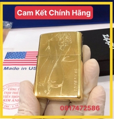 Bật lửa Zippo Mỹ Brushed Brass Khắc ăn mòn chủ đề BODY BACK, Hàng chính hãng