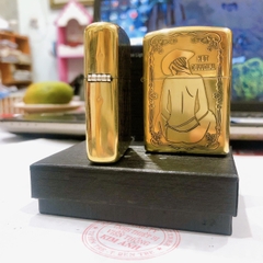 Bật lửa Zippo Brass, Armor vỏ dầy khắc chìm cẩn xà cừ mẫu CowGirl, vỏ đồng ruột thép không gỉ