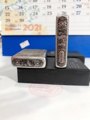 Bật lửa Zippo Amorr vỏ dầy mẫu Tỳ Hưu ( Kỳ Lân)  Bạc Giả Cổ, Khắc Chìm 5 Mặt, Vỏ đồng có Tem đỏ
