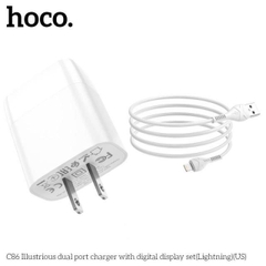 TypeC - Bộ Sạc Nhanh Hoco C86 - 2,4A cổng TypeC , có đèn Led hiển thị Ampe, Sạc cùng lúc 2 thiết bị, Hàng chính hãng