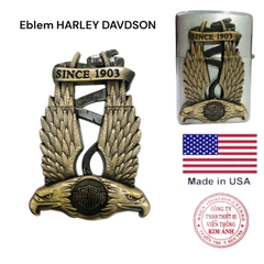 Eblem dán trang trí Zippo chủ đề Harley Davidson, chất liệu Brass đồng nguyên chất, hàng chuẩn zin Mỹ