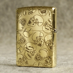 Bật lửa Zippo Mỹ Brass mã 204 khắc 3D nổi 5 mặt đầu lâu thần trấn tà, Hàng chính hãng