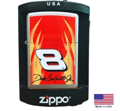 Bật lửa Zippo Mỹ Satin Chrome  in sơn số 8 và ngọn lửa, Hàng chính hãng