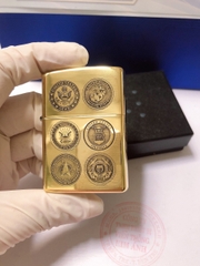 Bật lửa Zippo Mỹ high polish brass Mã 254, Khắc ăn mòn Logo Quân Sự, Hàng chính hãng