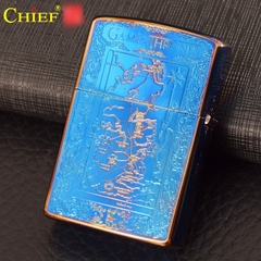 Bật lửa Chief chủ đề Bản Chỉ Dẫn GAME OF THRONES màu xanh lửa băng, hàng loại 1 cao cấp vỏ bằng đồng