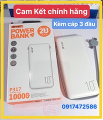 Pin sạc dự phòng SYC P317 dung lượng 10.000 mAh đi kèm với cáp sạc hỗ trợ sạc nhiều thiết bị cùng lúc