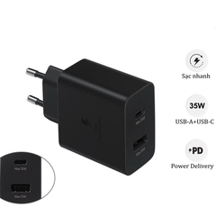Củ sạc nhanh Samsung Note 10, 2 Cổng type C và USB (35W + 15W), cóc sạc samsung Note 10, Màu đen