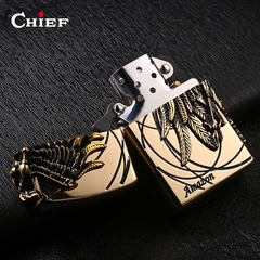 Bật lửa Chief đắp nổi chủ đề Nữ Chiến Binh màu vàng, Hàng loại 1 vỏ bằng đồng
