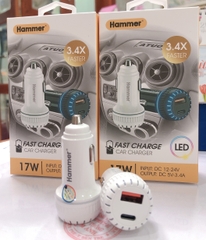 Cóc sạc xe hơi Ham mer H-CA09 dòng điện 3,4A công suất 17W, cổng USB + Type, Hàng chính hãng