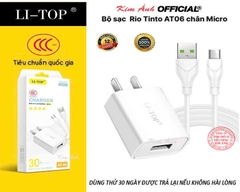 Bộ sạc Li-Top Rio Tinto AT06 5V- 2A chân Micro, chứng nhận 3C tiêu chuẩn quốc gia, bảo hành chính hãng 12 tháng