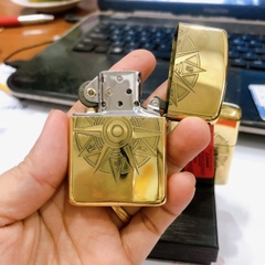 Bật lửa Zippo Brass, Armor vỏ dầy khắc chìm cẩn xà cừ mẫu la bàn, vỏ đồng ruột thép không gỉ