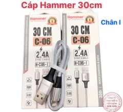 Dây sạc nhanh HAMMER C06 chân cắm I phone, dòng điện 2.4A dây dù dài 30cm - Hàng chính hãng