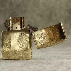Hột quẹt Zippo MỸ Brass mã 204B khắc ăn mòn đổ sơn 5 mặt chủ đề Cô gái đầu lâu , Hàng chính hãng