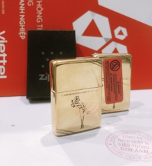 Bật lửa, Hộp quẹt Zippo, khắc chìm hình Cô Gái Gió, bản chặt góc, đầu bằng đít bằng, hàng loại 1 vỏ bằng đồng có tem đỏ