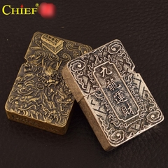 Bật lửa, hộp quẹt Chief đắp nổi 2 mặt Cửu Long Tài Lộc, Hàng loại 1 vỏ bằng đồng