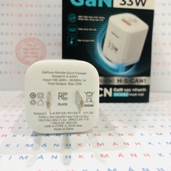 Củ sạc nhanh Hammer GaN ( H-S-GAN1) công suất 33W có 2 cổng sạc USB + C , Check Qr hàng chính hãng bảo hành 12 tháng