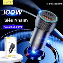 Củ sạc xe hơi Li-Top QC22 công suất 100W sạc siêu nhanh phù hợp các loại ô tô, hàng chính hãng