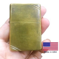 Bật lửa Zippo Mỹ Brass  Vintage đầu bằng đít bằng, mộc đáy ngược Pat 2032695, sản xuất 1989, Hàng chính hãng