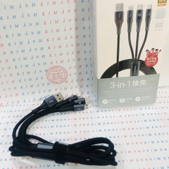 Dây sạc Pisen LT-AP37-1200, Công suất 100W,  3in1 (L/ Type-C/ Micro) dây dù dài 1.2m , hàng chính hãng nội địa